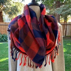 Coach wool scarf NWOT blue red plaid